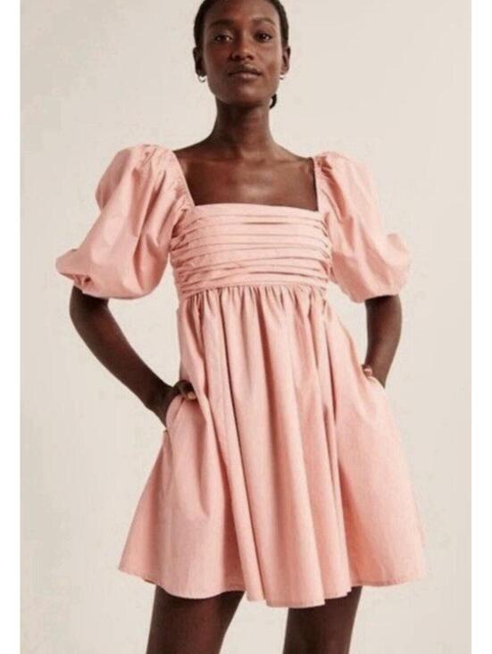 Abercrombie & Fitch Dresses & Skirts - Abercrombie & Fitch Pink Ruched Puff Sleeve Square Neck Mini Dress Preppy Sz XL